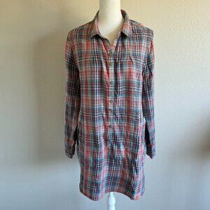 TOAD & CO Women Flannel Popover Shirt Size L M Long Sleeve Organic Cotton Pocket